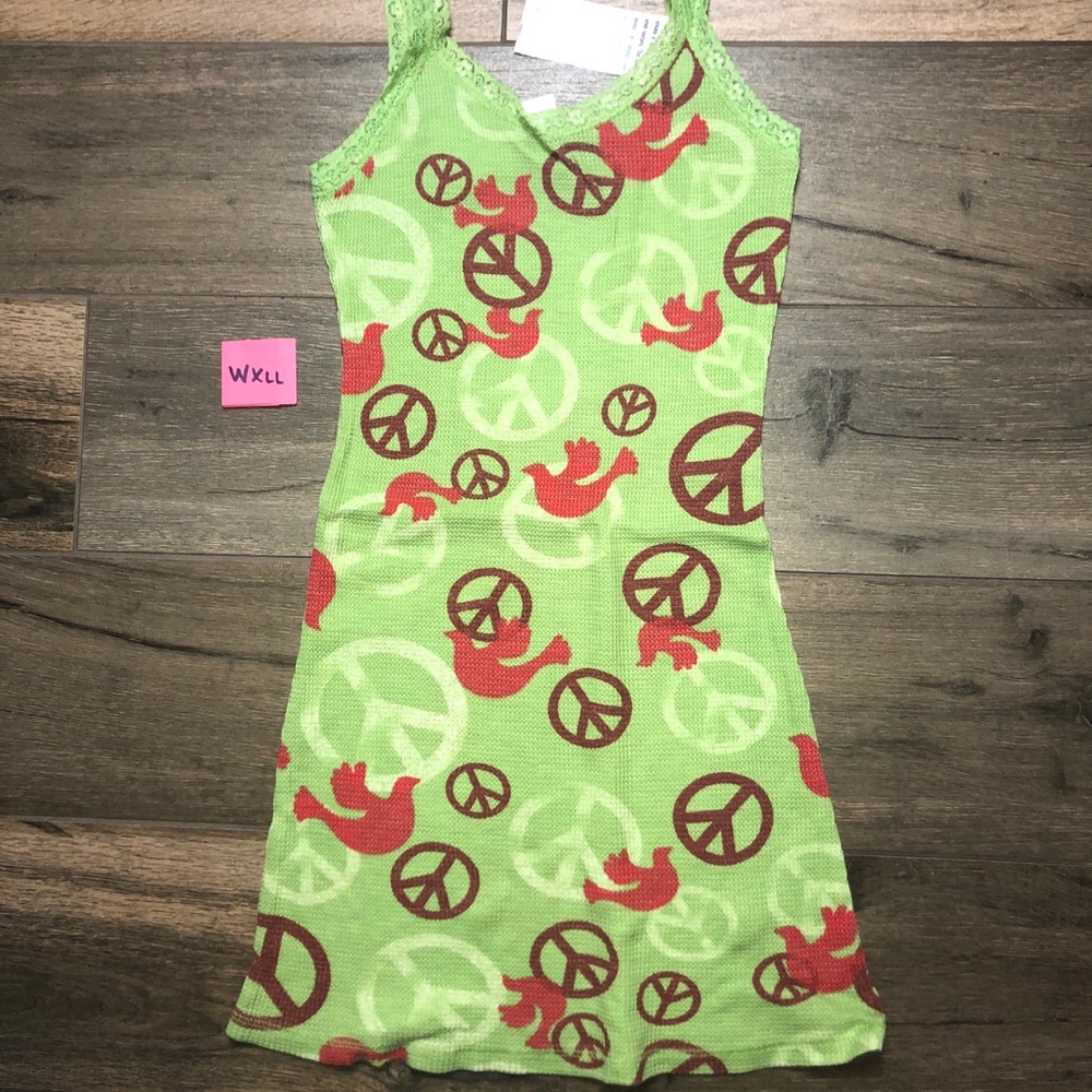 Scanty Green Camisole Peace Sign Bird NWT